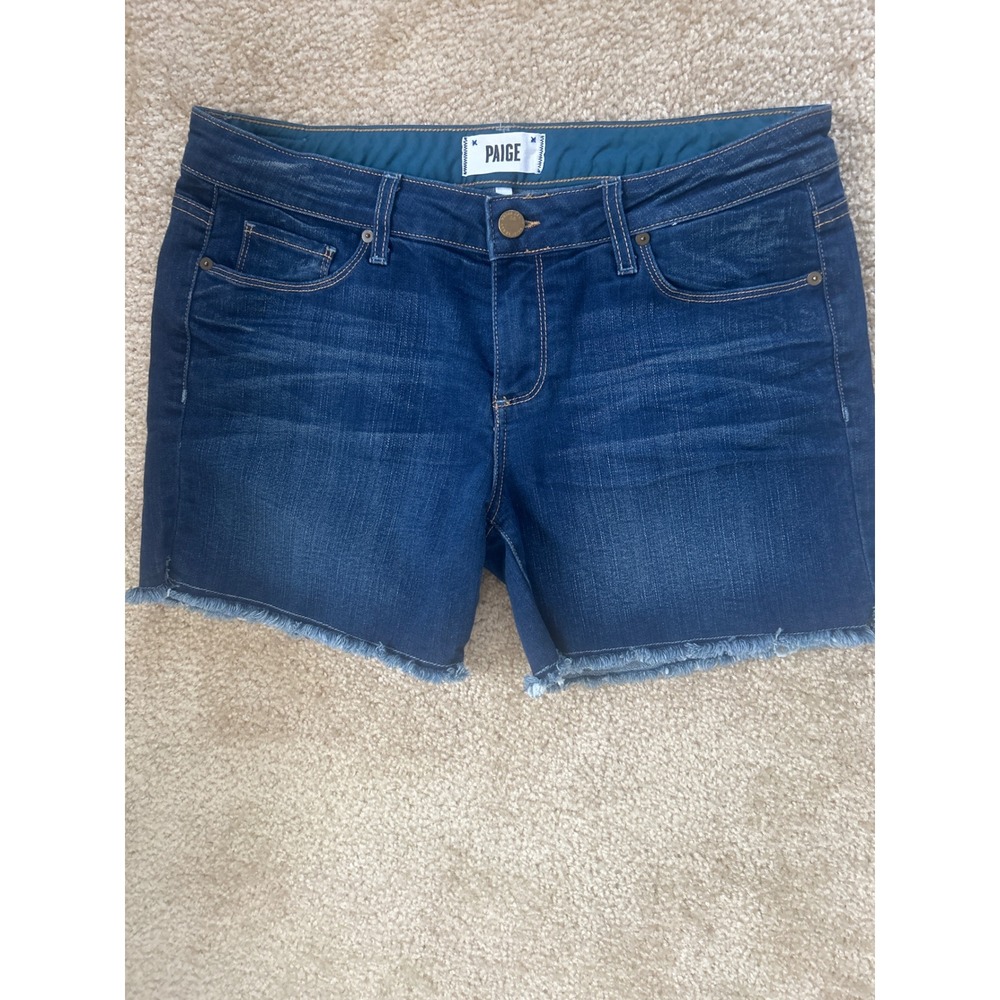 Paige Jimmy Jimmy Short Dark Wash Raw Hem Denim Boyfriend Shorts Size 29